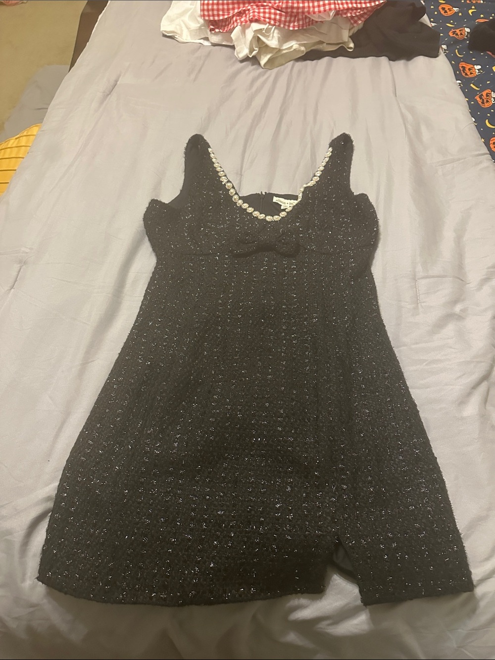 Girls Black Sparkle Knit One-Piece with Pearl Trim - Unknown Brand
